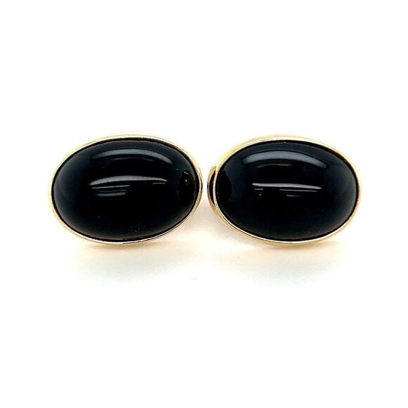 14k Oval Shaped Onyx Pierced Clip Earrings - Picture 1 of 6